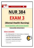 Concordia NUR 384 Exam 3 Mental Health Nursing &ndash; &lpar;2026&rpar; Actual Questions & Answers &lpar;Guarantee Pass&rpar;