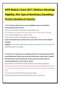 AHIP Module 2 Exam 2027 &vert; Medicare Advantage Eligibility&comma; Plan Types & Beneficiary Counseling &vert; Practice Questions & Answers
