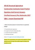 AR AG Structural Agriculture &NewLine;Construction Contractor Exam Practice &NewLine;Questions And Correct Answers &NewLine;&lpar;Verified Answers&rpar; Plus Rationales 2027 &NewLine;Q&A &vert; Instant Download Pdf 