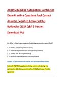 AR BAS Building Automation Contractor &NewLine;Exam Practice Questions And Correct &NewLine;Answers &lpar;Verified Answers&rpar; Plus &NewLine;Rationales 2027 Q&A &vert; Instant &NewLine;Download Pdf
