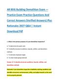 AR BDG Building Demolition Exam &mdash; &NewLine;Practice Exam Practice Questions And &NewLine;Correct Answers &lpar;Verified Answers&rpar; Plus &NewLine;Rationales 2027 Q&A &vert; Instant &NewLine;Download Pdf