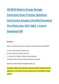 AR BESS Battery Energy Storage &NewLine;Contractor Exam Practice Questions &NewLine;And Correct Answers &lpar;Verified Answers&rpar; &NewLine;Plus Rationales 2027 Q&A &vert; Instant &NewLine;Download Pdf