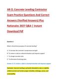AR CL Concrete Leveling Contractor &NewLine;Exam Practice Questions And Correct &NewLine;Answers &lpar;Verified Answers&rpar; Plus &NewLine;Rationales 2027 Q&A &vert; Instant &NewLine;Download Pdf 