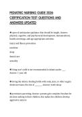PEDIATRIC NURSING GUIDE 2026&NewLine;CERTIFICATION TEST QUESTIONS AND&NewLine;ANSWERS UPDATED&NewLine;