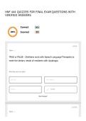 HNF 444 QUIZZES FOR FINAL EXAM QUESTIONS WITH VERIFIED ANSWERS