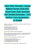Delta Flight Attendant Training Midterm Review 2026&sol;2027 Actual Exam-Style Questions with Detailed Rationales &vert; 100&percnt; Verified &vert; Pass Guaranteed &ndash; A&plus; Graded
