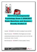 PSY315 DEVELOPMENTAL PSYCHOLOGY EXAM COMPLETE PACKAGE DEAL