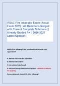 IFSAC Fire Inspector Exam &lpar;Actual &NewLine;Exam 2025&rpar; &vert; All Questions Merged &NewLine;with Correct Complete Solutions &vert;&vert; &NewLine;Already Graded A&plus; &vert;&vert; 2026-2027 &NewLine;Latest Update&excl;&excl;&excl;
