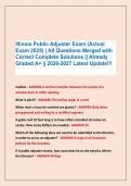 Illinois Public Adjuster Exam &lpar;Actual &NewLine;Exam 2025&rpar; &vert; All Questions Merged with&NewLine;Correct Complete Solutions &vert;&vert; Already &NewLine;Graded A&plus; &vert;&vert; 2026-2027 Latest Update&excl;&excl;&excl;