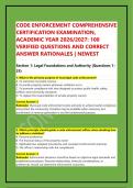 CODE ENFORCEMENT COMPREHENSIVE CERTIFICATION EXAMINATION&comma; ACADEMIC YEAR 2026&sol;2027&colon; 100 VERIFIED QUESTIONS AND CORRECT ANSWER RATIONALES &vert; NEWEST