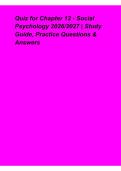 Quiz for Chapter 12 Social Psychology 2026&sol;2027 Latest Update &vert; Verified Questions & Answers &vert; Study Guide & Practice Questions