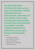 NYC ASSOCIATE FRAUD INVESTIGATOR EXAM 2026&sol;2027 &vert; PRACTICE QUESTIONS&comma; VERIFIED ANSWERS & DETAILED EXPLANATIONS &vert; NEW YORK CITY CIVIL SERVICE STUDY GUIDE &vert; JUST RELEASED THIS YEAR PDF &vert; UPDATED THIS YEAR QUESTIONS AND CORRECT ANSWERS &lpar;VER