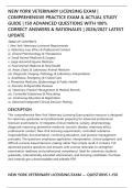 NEW YORK VETERINARY LICENSING EXAM &vert;&NewLine;COMPREHENSIVE PRACTICE EXAM & ACTUAL STUDY&NewLine;GUIDE &vert; 150 ADVANCED QUESTIONS WITH 100&percnt;&NewLine;CORRECT ANSWERS & RATIONALES &vert; 2026&sol;2027 LATEST&NewLine;UPDATE