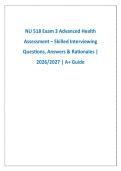 NU 518 Exam 3 Advanced Health &NewLine;Assessment &ndash; Skilled Interviewing &NewLine;Questions&comma; Answers & Rationales &vert; &NewLine;2026&sol;2027 &vert; A&plus; Guide