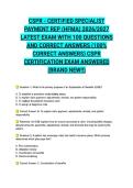 CSPR - CERTIFIED SPECIALIST PAYMENT REP &lpar;HFMA&rpar; 2026&sol;2027 LATEST EXAM WITH 100 QUESTIONS AND CORRECT ANSWERS &lpar;100&percnt; CORRECT ANSWERS&rpar; CSPR CERTIFICATION EXAM ANSWERED &lpar;BRAND NEW&excl;&excl;&rpar;