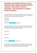 MATERNAL CHILD NURSING CARE TEST 1 ACTUAL &NewLine;EXAM &lbrack;QUESTION 1-200&rsqb; AND ANSWERS UPDATED &NewLine;2026&sol;2027 &vert; 100&percnt; VERIFIED &vert; DETAILED &NewLine;RATIONALES &ndash; PASS GUARANTEED A&plus; GRADED &vert; &NewLine;INSTANT DOWNLOAD 