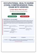 OCCUPATIONAL HEALTH NURSE COHN COMPREHENSIVE FINAL EXAM WITH VERIFIED RATIONALES PRACTICE QUESTIONS AND COMPLETE SOLUTIONS OCCUPATIONAL HEALTH NURSING GRADUATE&vert; INSTANT DOWNLOAD