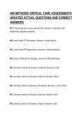 AIR METHODS CRITICAL CARE ASSESSMENTS&NewLine;UPDATED ACTUAL QUESTIONS AND CORRECT&NewLine;ANSWERS