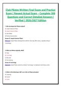 Club Pilates Written Final Exam and Practice Exam &vert; Newest Actual Exam &ndash; Complete 300 Questions and Correct Detailed Answers &vert; Verified &vert; 2026&sol;2027 Edition