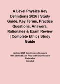 A Level Physics Key Definitions 2026 &vert; Study Guide&comma; Key Terms&comma; Practice Questions&comma; Answers&comma; Rationales & Exam Review&NewLine;&NewLine;
