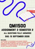 QMI1500 Assignment 2 &lpar;Quiz&rpar; Semester 2 MEMO &vert; Due 15 September 2026