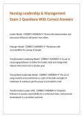 Nursing Leadership & Management Exam 1 Questions With Correct Answers
