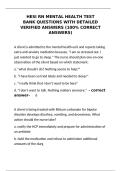 HESI RN Mental Health Test Bank Questions with Detailed Verified Answers &ndash; 100&percnt; Correct&NewLine;&NewLine;