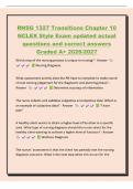 RNSG 1327 Transitions Chapter 10&NewLine;NCLEX Style Exam updated actual&NewLine;questions and correct answers&NewLine;Graded A&plus; 2026&sol;2027&NewLine;Which step of the nursing process is unique to nursing&quest; - Answer&NewLine; Nursing Diagnosis&NewLine;What assessment activity does the RN have to compl
