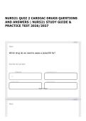 NUR521 QUIZ 2 CARDIAC DRUGS QUESTIONS AND ANSWERS &vert; NUR521 STUDY GUIDE & PRACTICE TEST 2026&sol;2027