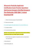 Wisconsin Pesticide Applicator &NewLine;Certification Exam Practice Questions &NewLine;And Correct Answers &lpar;Verified Answers&rpar; &NewLine;Plus Rationales 2026 Q&A &vert; Instant &NewLine;Download Pdf