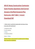 AR HC Heavy Construction Contractor &NewLine;Exam Practice Questions And Correct &NewLine;Answers &lpar;Verified Answers&rpar; Plus &NewLine;Rationales 2027 Q&A &vert; Instant &NewLine;Download Pdf
