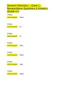 General Chemistry I - Exam 1 - Nomenclature Questions & Answers &lpar;Grade A&plus;&rpar;&period;docx&NewLine;&NewLine;