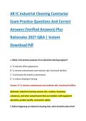 AR IC Industrial Cleaning Contractor &NewLine;Exam Practice Questions And Correct &NewLine;Answers &lpar;Verified Answers&rpar; Plus &NewLine;Rationales 2027 Q&A &vert; Instant &NewLine;Download Pdf 
