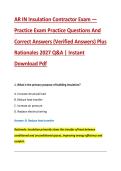 AR IN Insulation Contractor Exam &mdash; &NewLine;Practice Exam Practice Questions And &NewLine;Correct Answers &lpar;Verified Answers&rpar; Plus &NewLine;Rationales 2027 Q&A &vert; Instant &NewLine;Download Pdf 