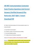 AR INST Instrumentation Contractor &NewLine;Exam Practice Questions And Correct &NewLine;Answers &lpar;Verified Answers&rpar; Plus &NewLine;Rationales 2027 Q&A &vert; Instant &NewLine;Download Pdf 