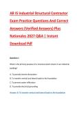 AR IS Industrial Structural Contractor &NewLine;Exam Practice Questions And Correct &NewLine;Answers &lpar;Verified Answers&rpar; Plus &NewLine;Rationales 2027 Q&A &vert; Instant &NewLine;Download Pdf