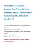 AR MCN Marine Construction &NewLine;Contractor Exam Practice Questions &NewLine;And Correct Answers &lpar;Verified Answers&rpar; &NewLine;Plus Rationales 2027 Q&A &vert; Instant &NewLine;Download Pdf