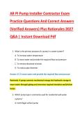AR PI Pump Installer Contractor Exam &NewLine;Practice Questions And Correct Answers &NewLine;&lpar;Verified Answers&rpar; Plus Rationales 2027 &NewLine;Q&A &vert; Instant Download Pdf