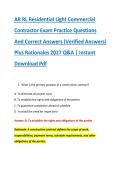 AR RL Residential Light Commercial &NewLine;Contractor Exam Practice Questions &NewLine;And Correct Answers &lpar;Verified Answers&rpar; &NewLine;Plus Rationales 2027 Q&A &vert; Instant &NewLine;Download Pdf 