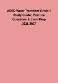 ADEQ Water Treatment Grade 1 Exam 2026&ndash;2027 &vert; Practice Questions & Answers &vert; Complete Operator Certification Study Guide