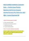 AR SF Scaffold Installation Contractor &NewLine;Exam &mdash; Practice Exam Practice &NewLine;Questions And Correct Answers &NewLine;&lpar;Verified Answers&rpar; Plus Rationales 2027 &NewLine;Q&A &vert; Instant Download Pdf 