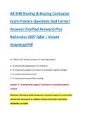 AR SHB Shoring & Bracing Contractor &NewLine;Exam Practice Questions And Correct &NewLine;Answers &lpar;Verified Answers&rpar; Plus &NewLine;Rationales 2027 Q&A &vert; Instant &NewLine;Download Pdf 