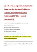 AR SOL Solar Energy Systems Contractor &NewLine;Exam Practice Questions And Correct &NewLine;Answers &lpar;Verified Answers&rpar; Plus &NewLine;Rationales 2027 Q&A &vert; Instant &NewLine;Download Pdf 