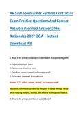 AR STW Stormwater Systems Contractor &NewLine;Exam Practice Questions And Correct &NewLine;Answers &lpar;Verified Answers&rpar; Plus &NewLine;Rationales 2027 Q&A &vert; Instant &NewLine;Download Pdf 