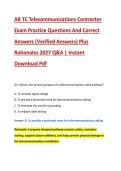 AR TC Telecommunications Contractor &NewLine;Exam Practice Questions And Correct &NewLine;Answers &lpar;Verified Answers&rpar; Plus &NewLine;Rationales 2027 Q&A &vert; Instant &NewLine;Download Pdf