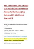AR TI Tile Contractor Exam &mdash; Practice &NewLine;Exam Practice Questions And Correct &NewLine;Answers &lpar;Verified Answers&rpar; Plus &NewLine;Rationales 2027 Q&A &vert; Instant &NewLine;Download Pdf