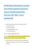 AR WD Water & Distribution Contractor &NewLine;Exam Practice Questions And Correct &NewLine;Answers &lpar;Verified Answers&rpar; Plus &NewLine;Rationales 2027 Q&A &vert; Instant &NewLine;Download Pdf 
