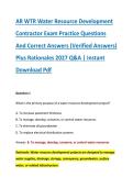 AR WTR Water Resource Development &NewLine;Contractor Exam Practice Questions &NewLine;And Correct Answers &lpar;Verified Answers&rpar; &NewLine;Plus Rationales 2027 Q&A &vert; Instant &NewLine;Download Pdf 