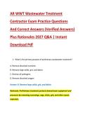 AR WWT Wastewater Treatment &NewLine;Contractor Exam Practice Questions &NewLine;And Correct Answers &lpar;Verified Answers&rpar; &NewLine;Plus Rationales 2027 Q&A &vert; Instant &NewLine;Download Pdf 