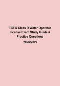 TCEQ Class D Water Operator License Exam 2026&ndash;2027 &vert; Practice Questions & Answers &vert; Complete Texas Certification Study Guide